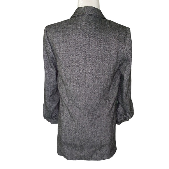 Zara Herringbone Ruched Sleeve Open Front Blazer - XS - Picture 8 of 13
